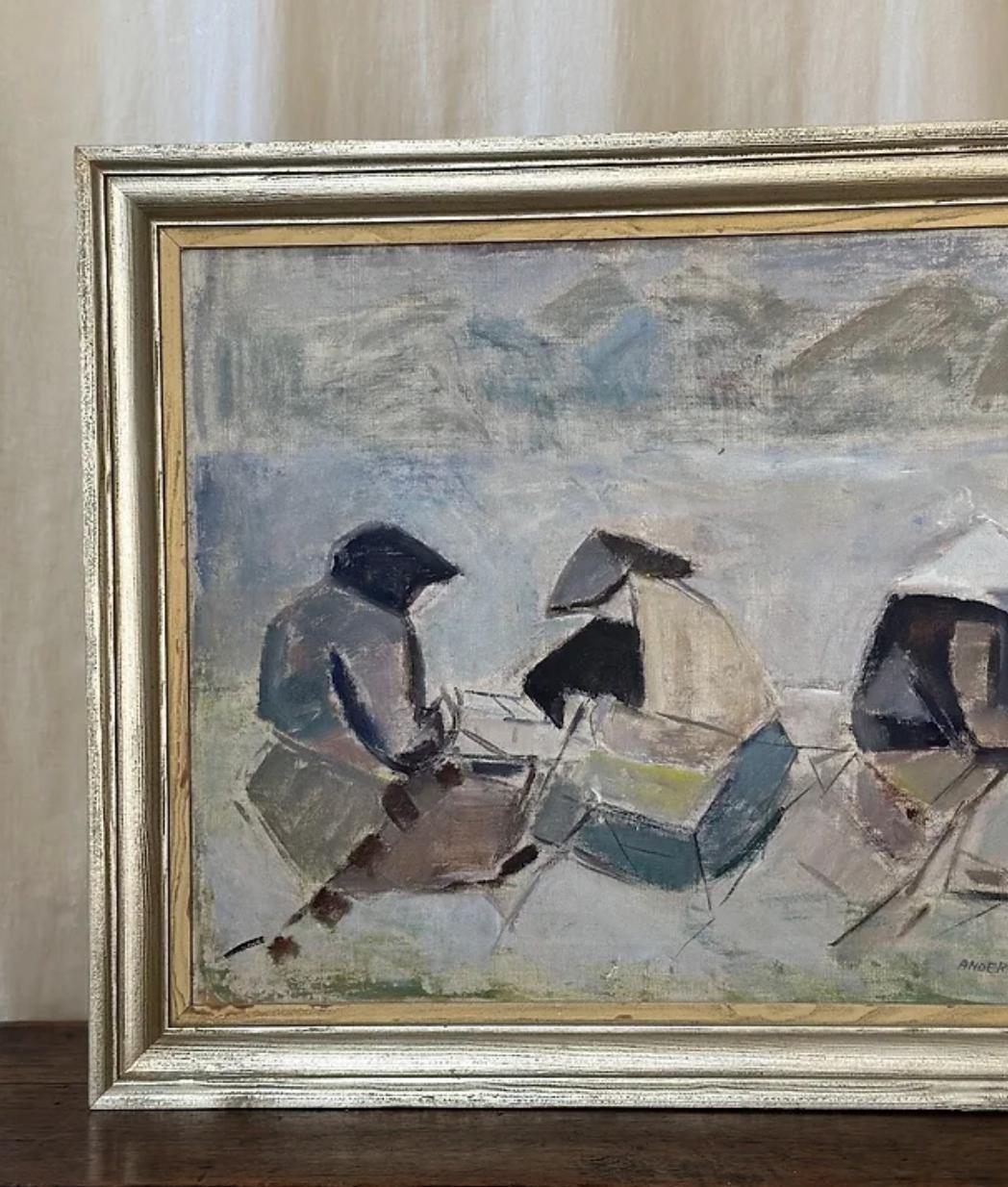 Framed Oil Landscape Of Working Women By Anders Jönsson, Signed. For Sale 1