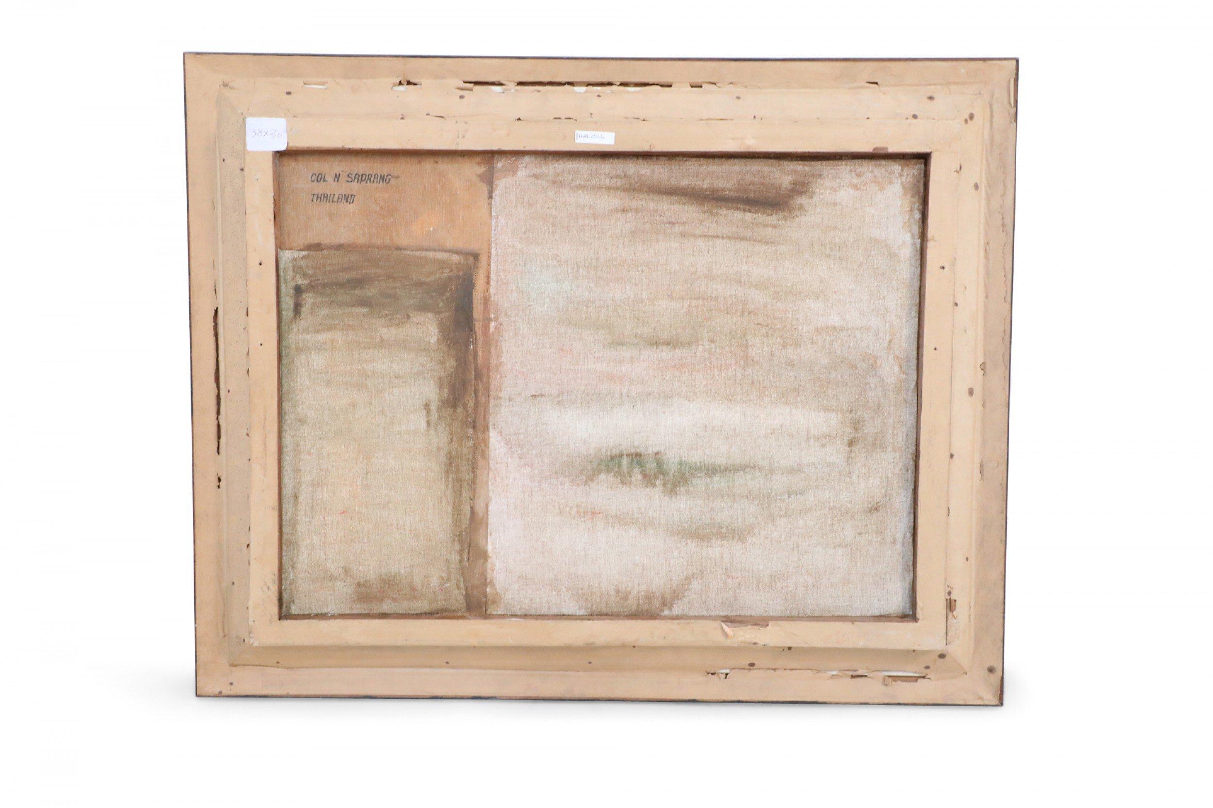 Americano Quadro paesaggistico a olio incorniciato con un sentiero nella foresta e montagne lontane in vendita