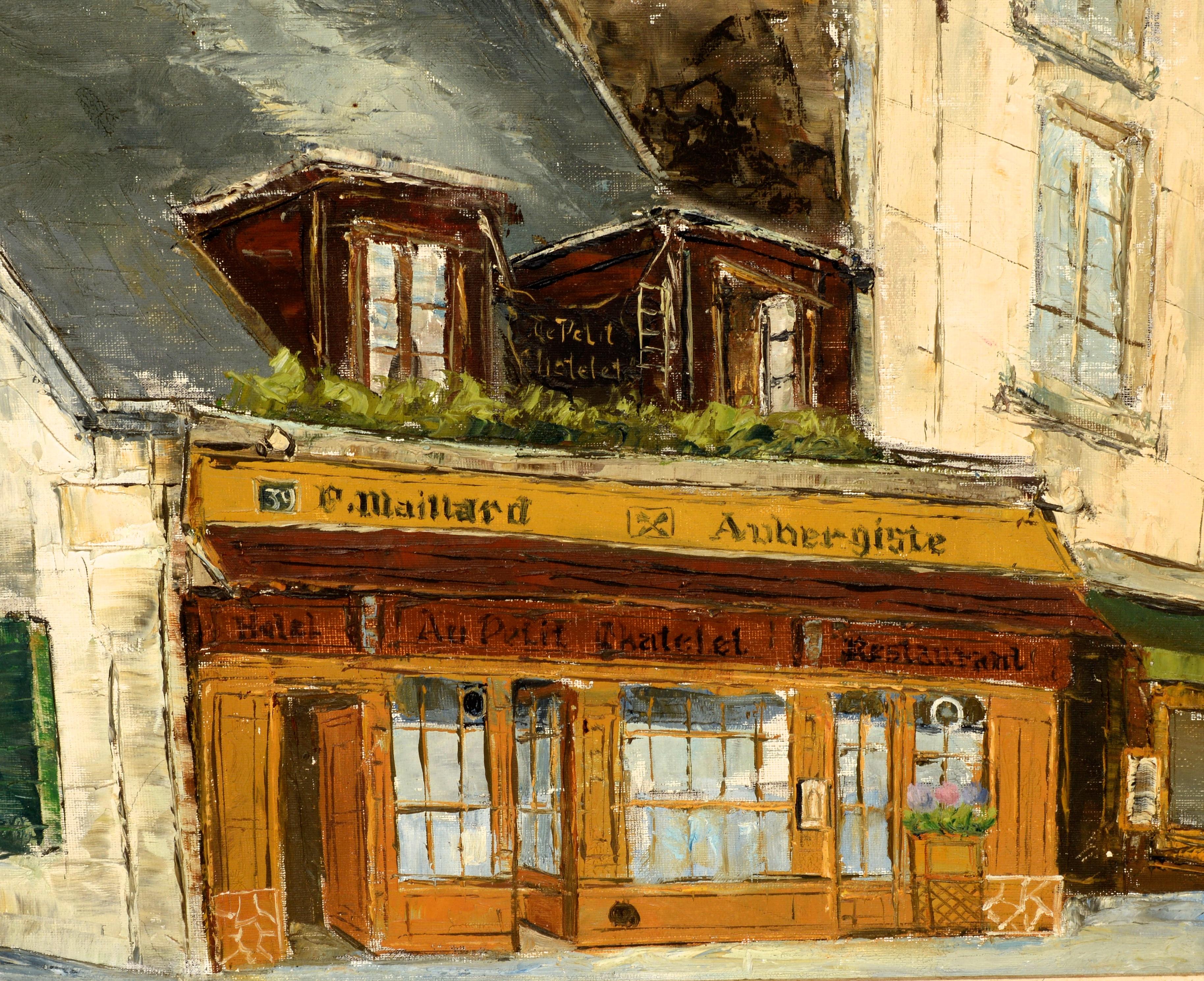 French Framed Oil on Artist Board Signed Gene Grant, A Street Scene in Montmarte For Sale