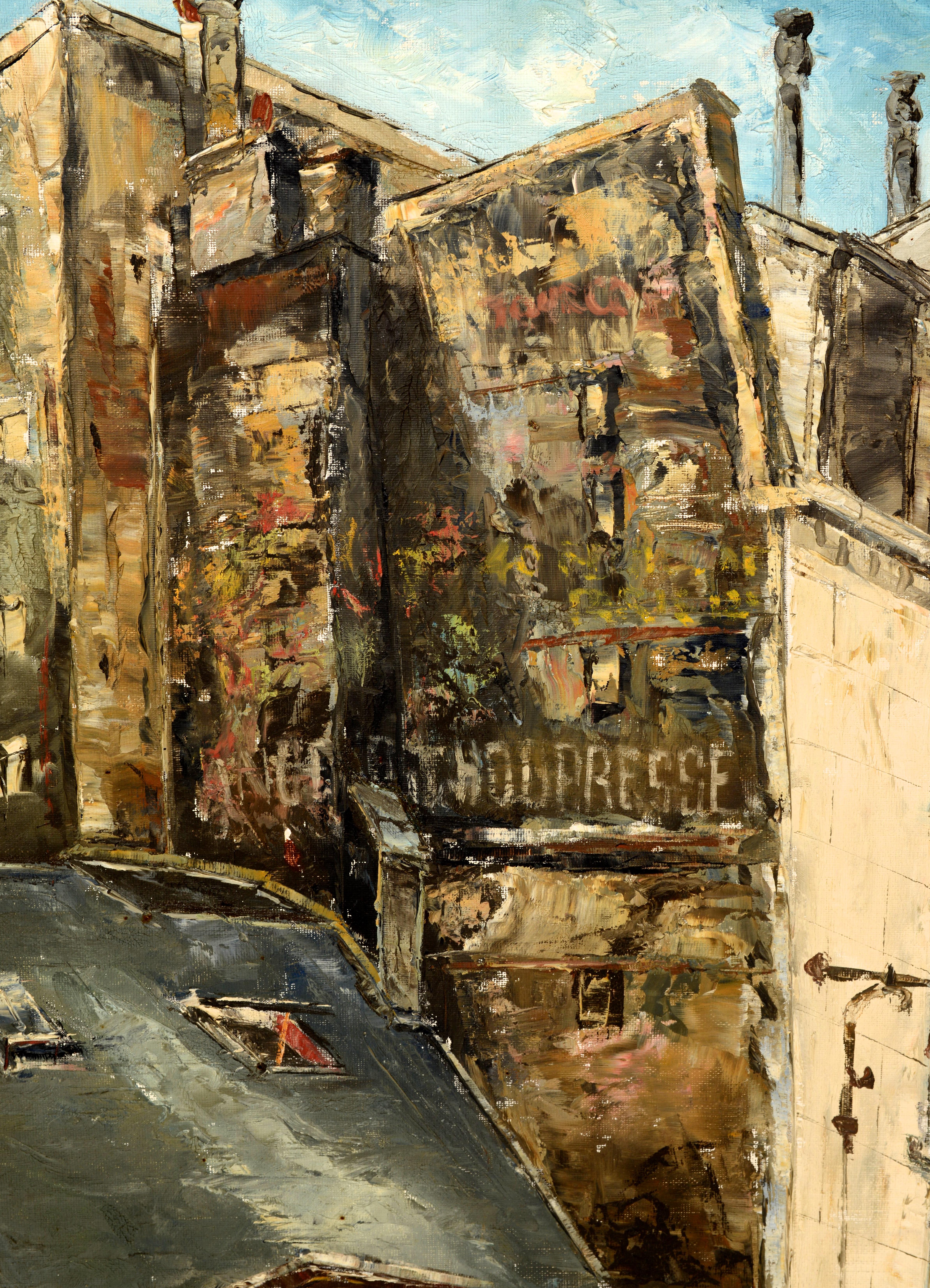 Framed Oil on Artist Board Signed Gene Grant, A Street Scene in Montmarte In Good Condition In valatie, NY