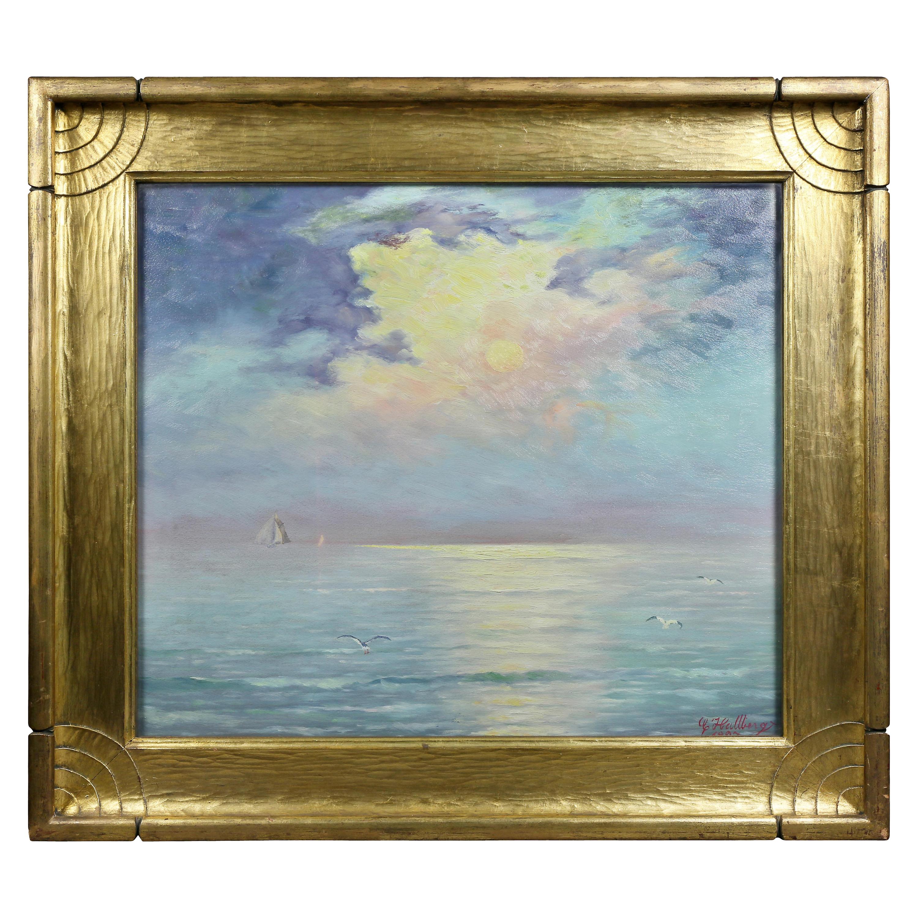 Framed Oil on Board by Charles Edward Hallberg of One of the Great Lakes