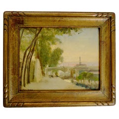 Framed Oil on Board "Notre Dame Along the Seine" by Albert Adolphe