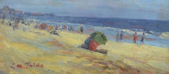Framed Oil on Canvas, "A Day at the Beach" by Elisabeth R Fulda, NY, 1879-1968