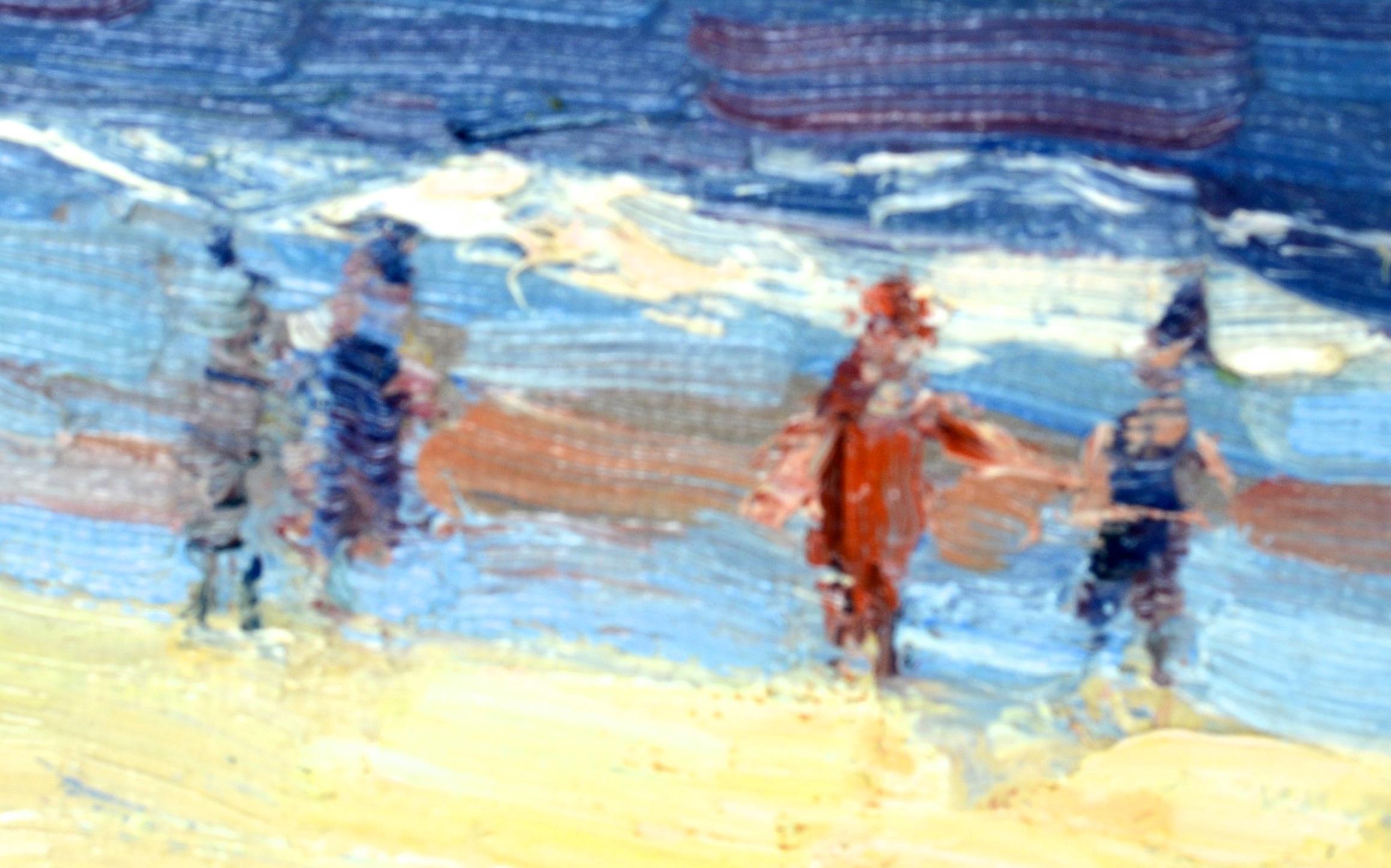 Gerahmtes Ölgemälde auf Leinwand, „A Day at the Beach“ von Elisabeth R Fulda, NY, 1879-1968 (amerikanisch) im Angebot
