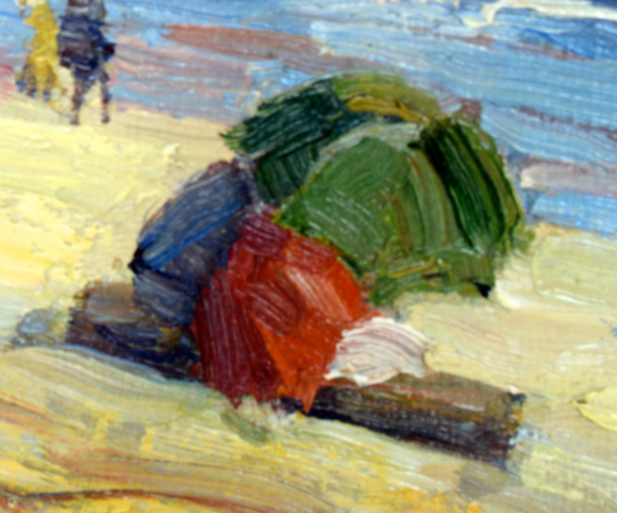 Gerahmtes Ölgemälde auf Leinwand, „A Day at the Beach“ von Elisabeth R Fulda, NY, 1879-1968 (Handbemalt) im Angebot