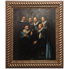 Antique Framed Oil on Canvas "A Gathering of Distinguished Gentlemen" Early 20th Century