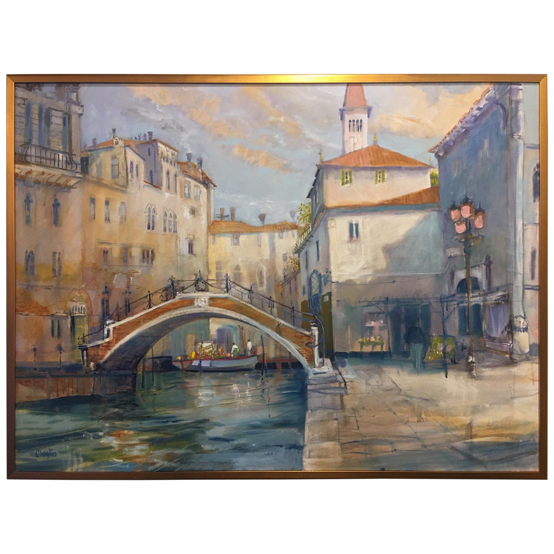 Framed Oil on Canvas "Backstreet Venice" - Michael Chaplin, 21st Century