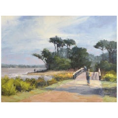 Framed Oil on Canvas "Beach Bridge" Beach Scene by Laurel Daniel