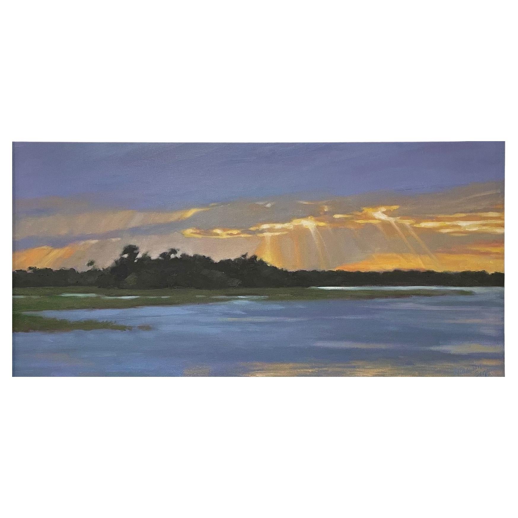 Framed Oil on Canvas "Beams" Sun Beaming Scene by Mary Segars For Sale