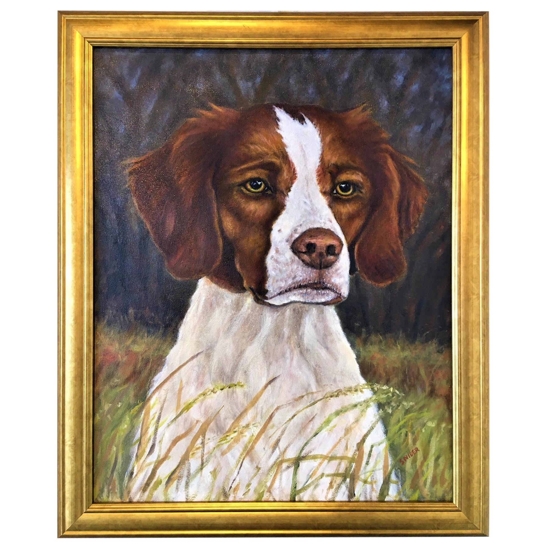 Framed Oil on Canvas "Brittany Dog Portrait", Lawrence Snider, circa 2014