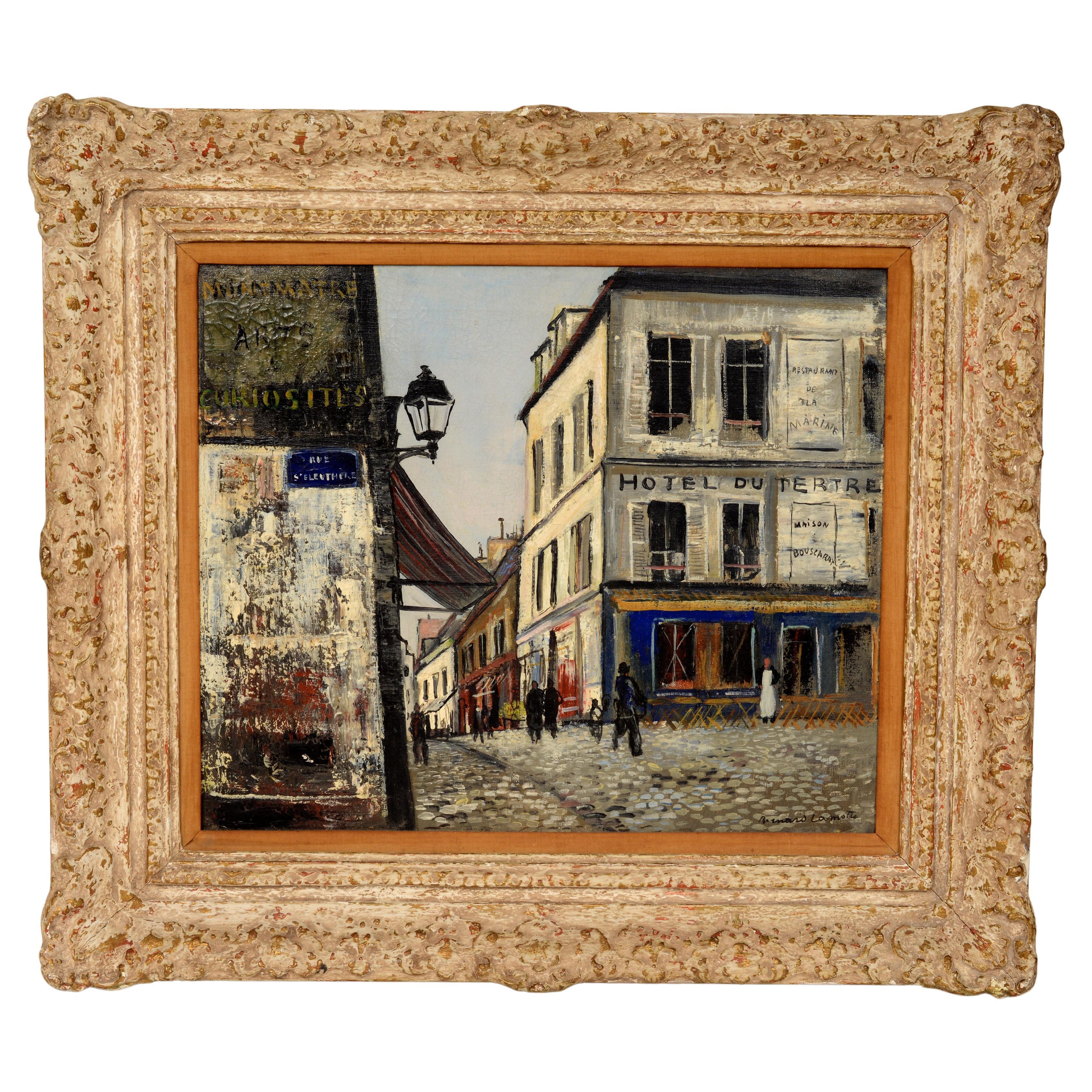 Framed Oil on Canvas by Bernard Lamotte, of the Rue Saint-Éleuthère in Montmarte For Sale