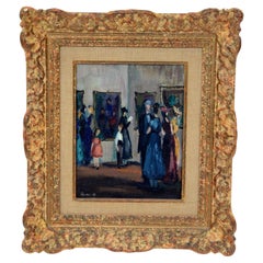 Óleo sobre lienzo enmarcado del artista francés Jerner, "La inauguración", c1953