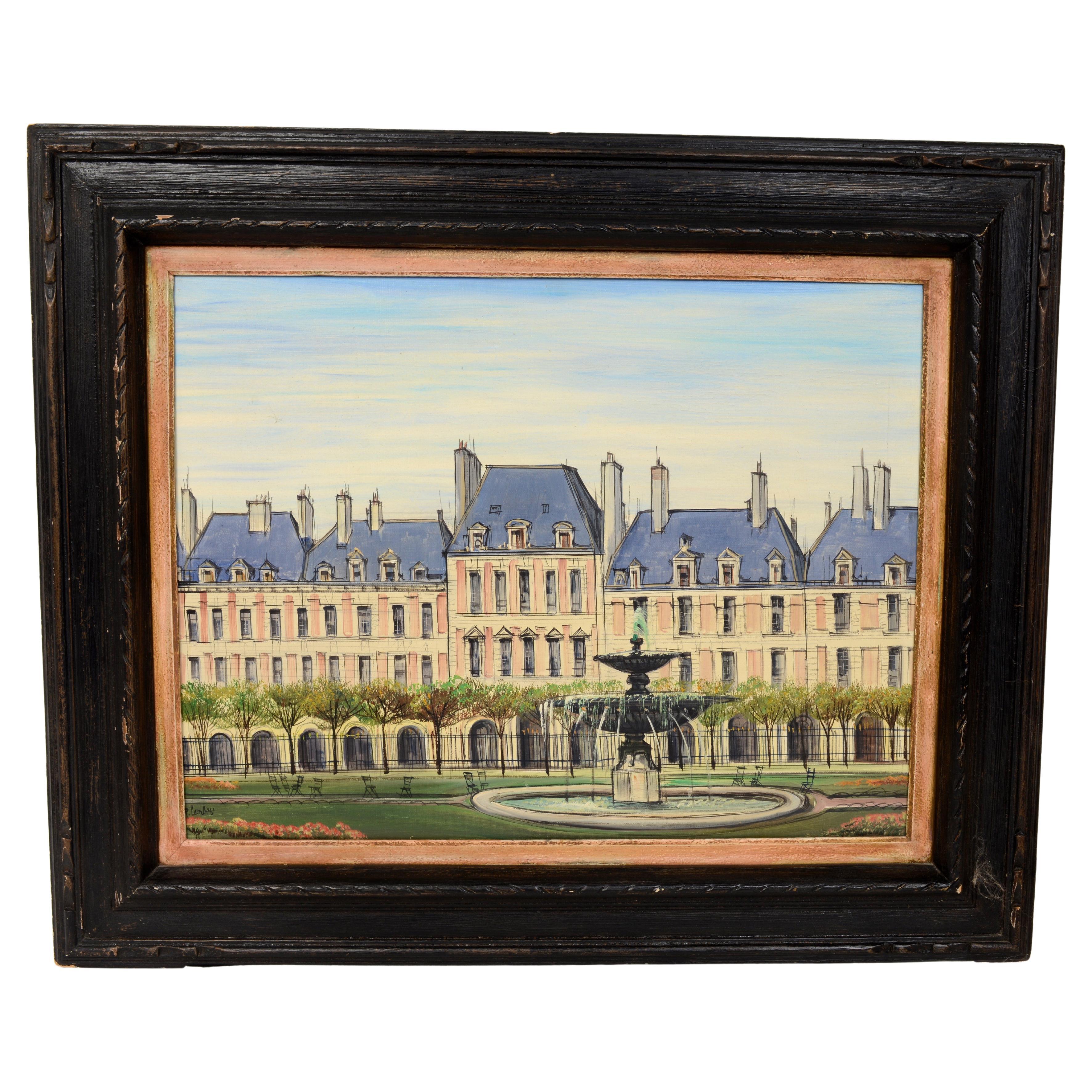 Framed Oil on Canvas by Paul lambert "Place de Vosges" For Sale