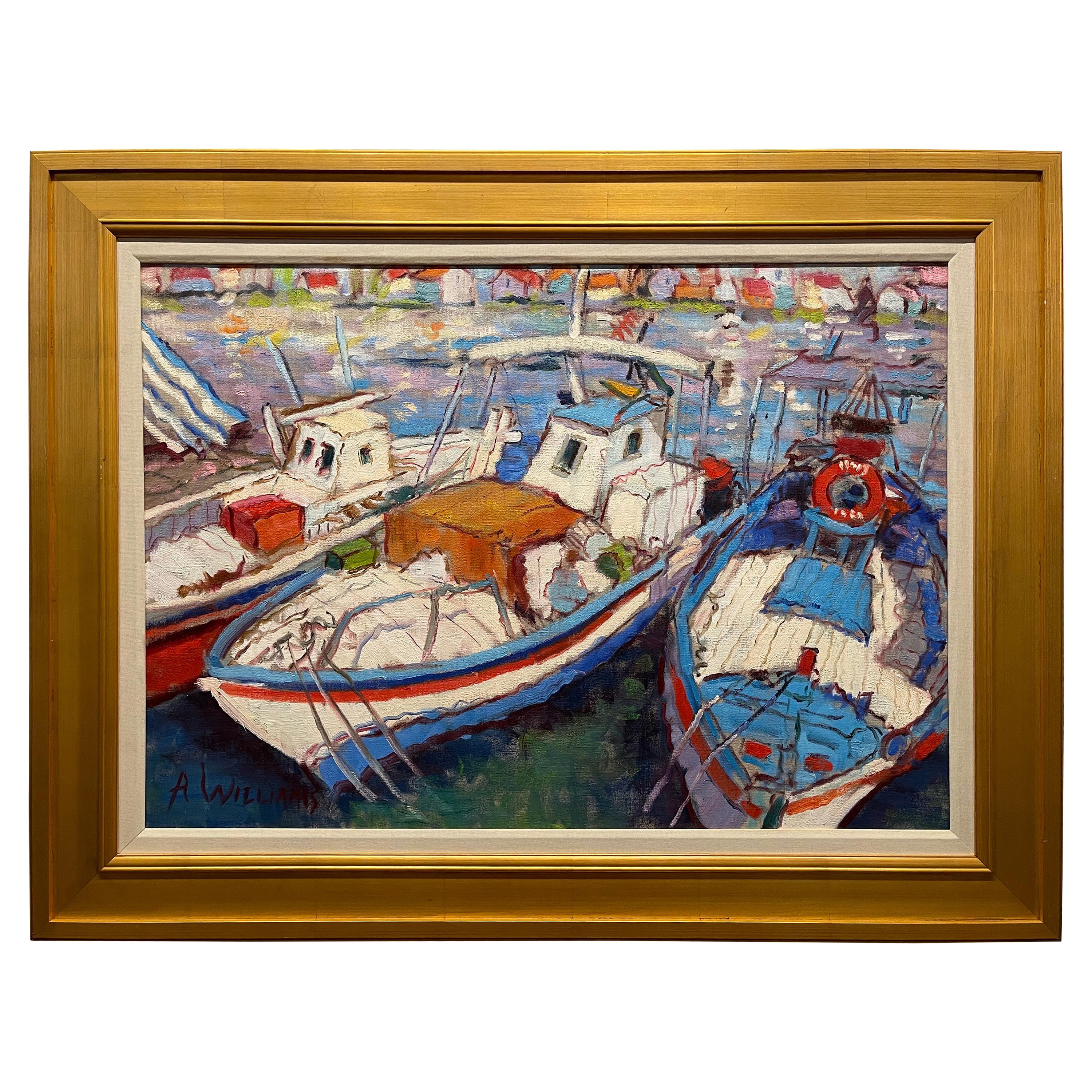 Framed Oil on Canvas "Cassis Trio" 'Cassis Port in France' by Alice Williams