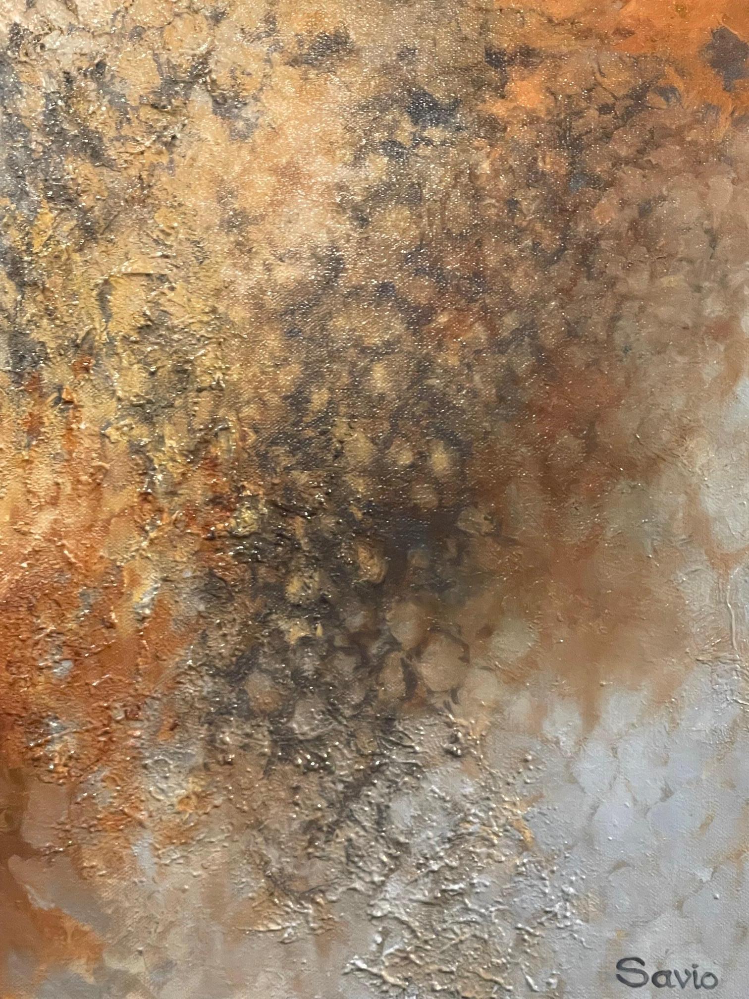 Toile Huile sur toile « Celestial Formations » encadrée, scène abstraite de Dino Savio en vente
