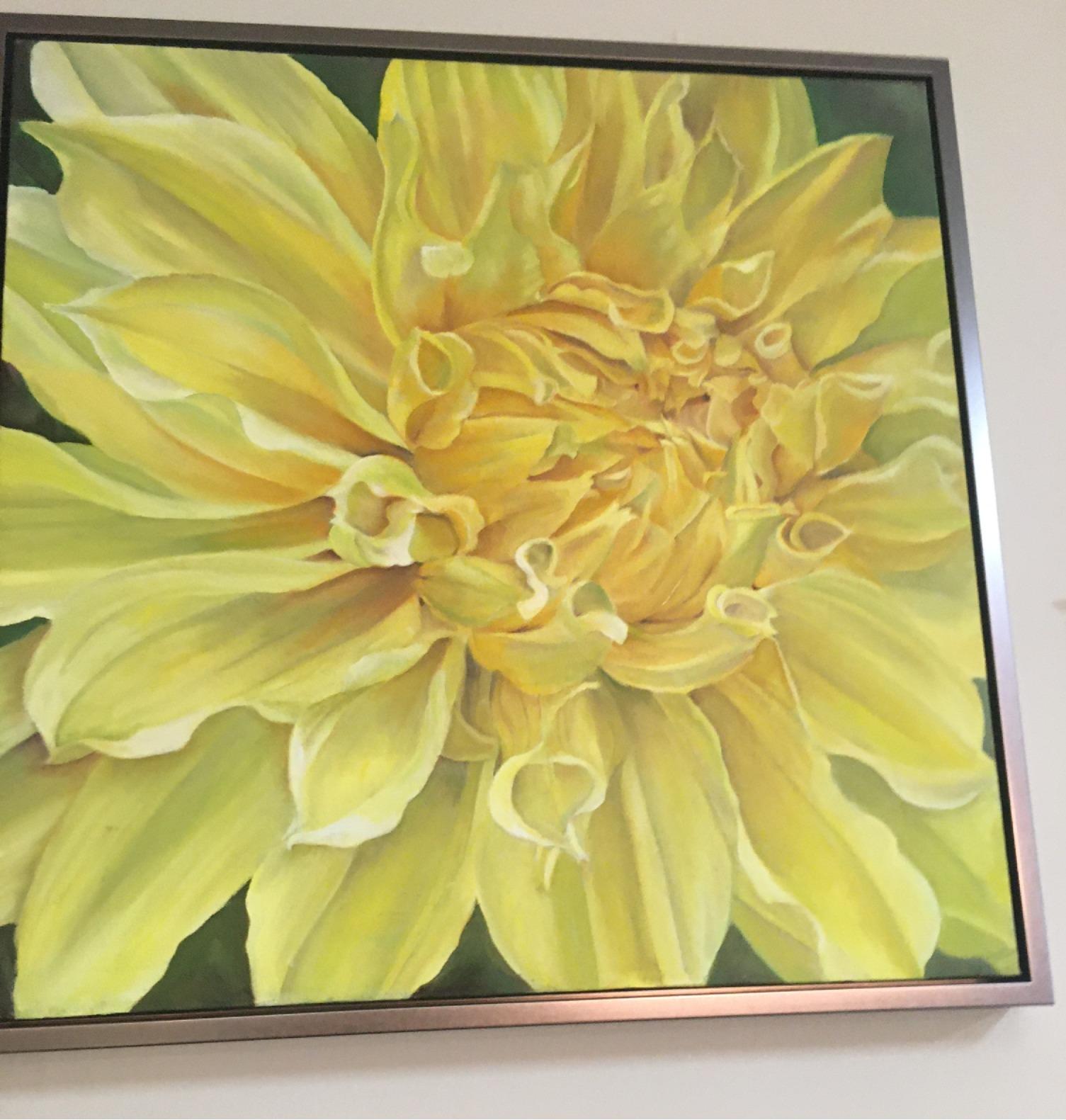 Gerahmtes Ölgemälde auf Leinwand Dahlia-Blume „Delilah“ von Shelly Gurton (Amerikanische Klassik) im Angebot