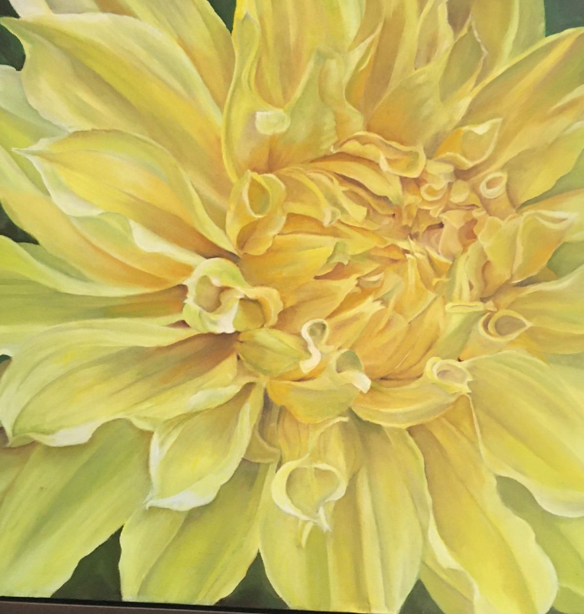 Gerahmtes Ölgemälde auf Leinwand Dahlia-Blume „Delilah“ von Shelly Gurton (amerikanisch) im Angebot