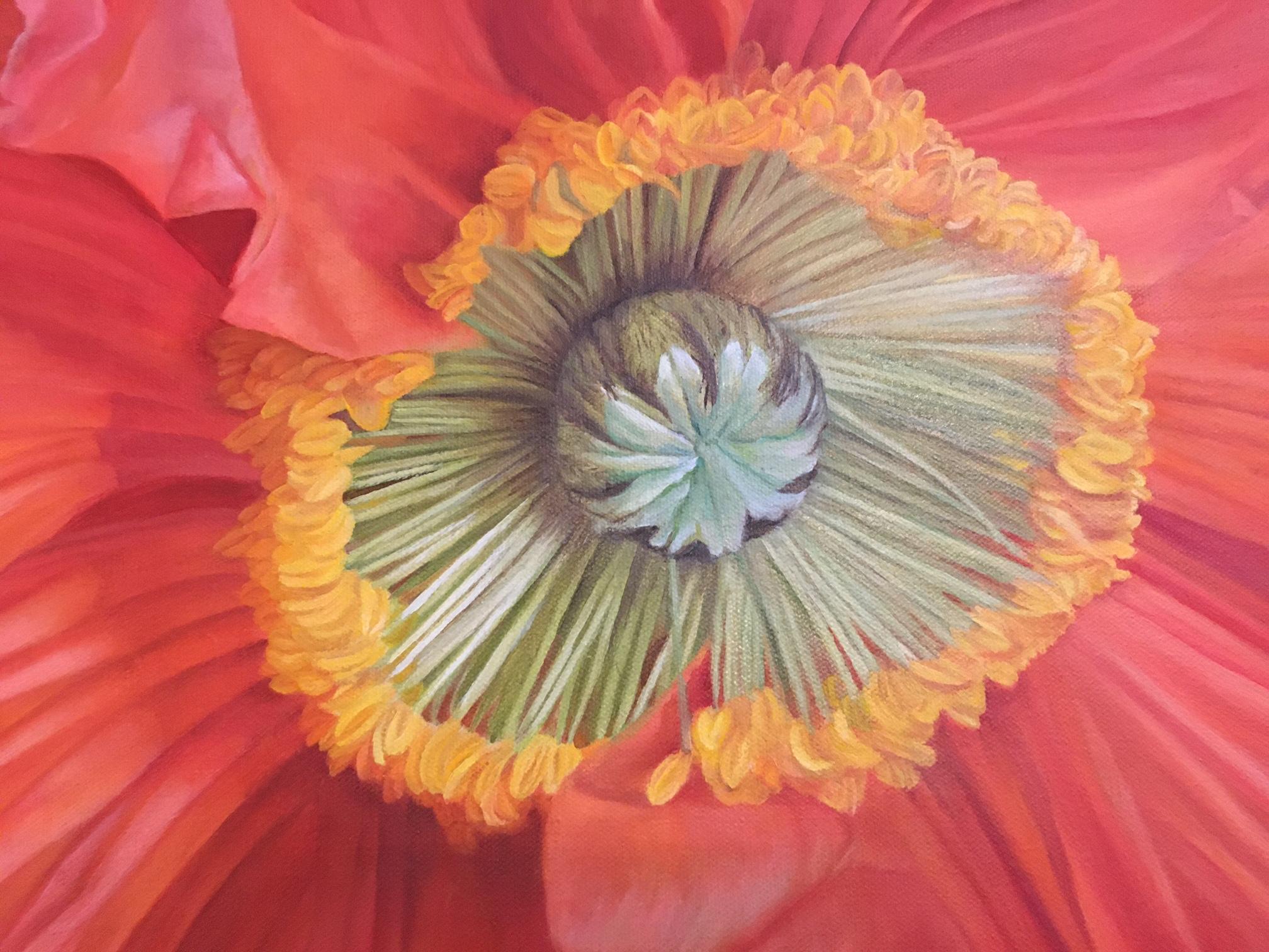 Gerahmtes Ölgemälde auf Leinwand „Delilah- Blume“ Isländischer Mohn von Shelly Gurton, Ölgemälde (Sonstiges) im Angebot