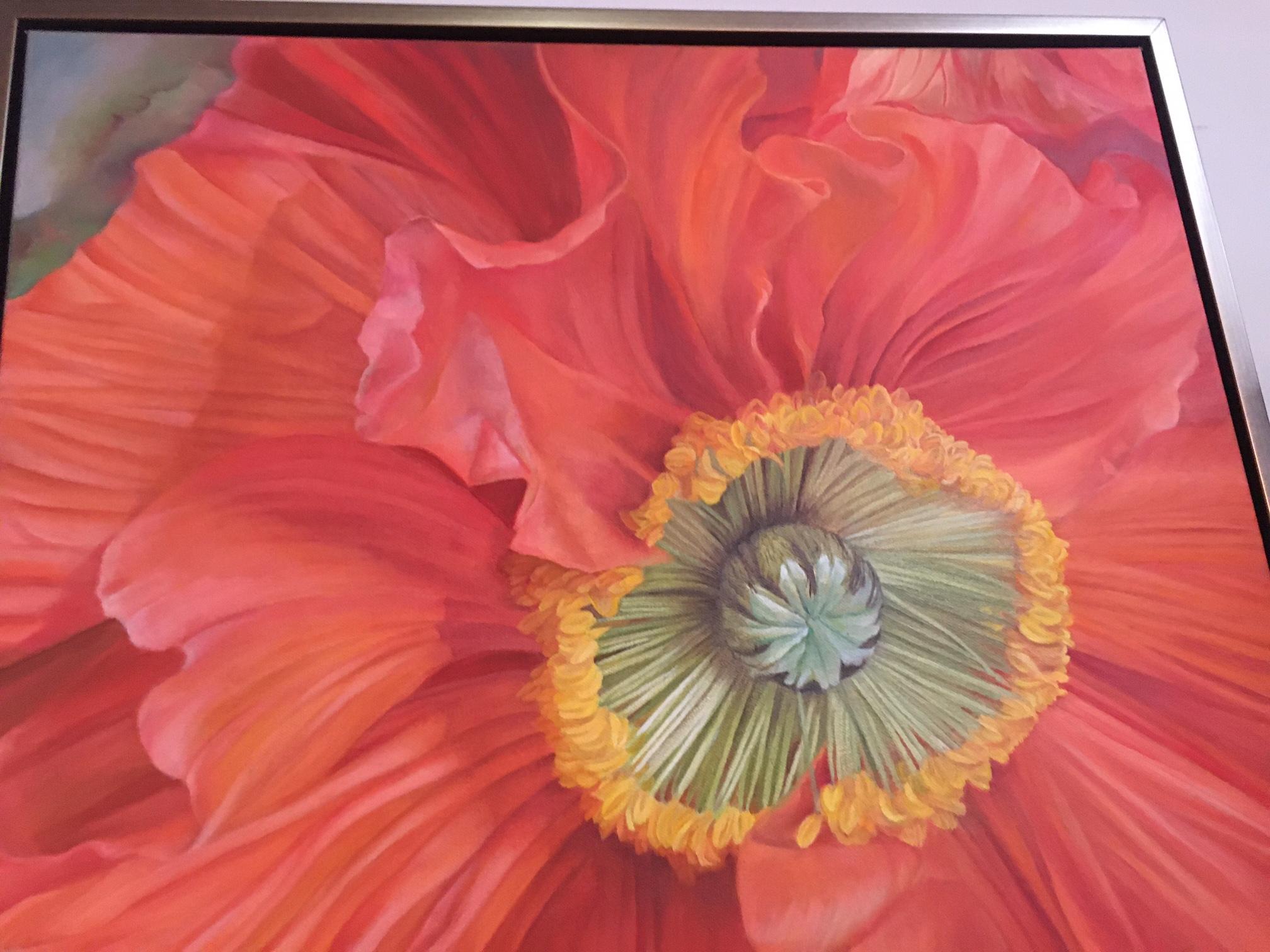 Gerahmtes Ölgemälde auf Leinwand „Delilah- Blume“ Isländischer Mohn von Shelly Gurton, Ölgemälde im Zustand „Neu“ im Angebot in Savannah, GA