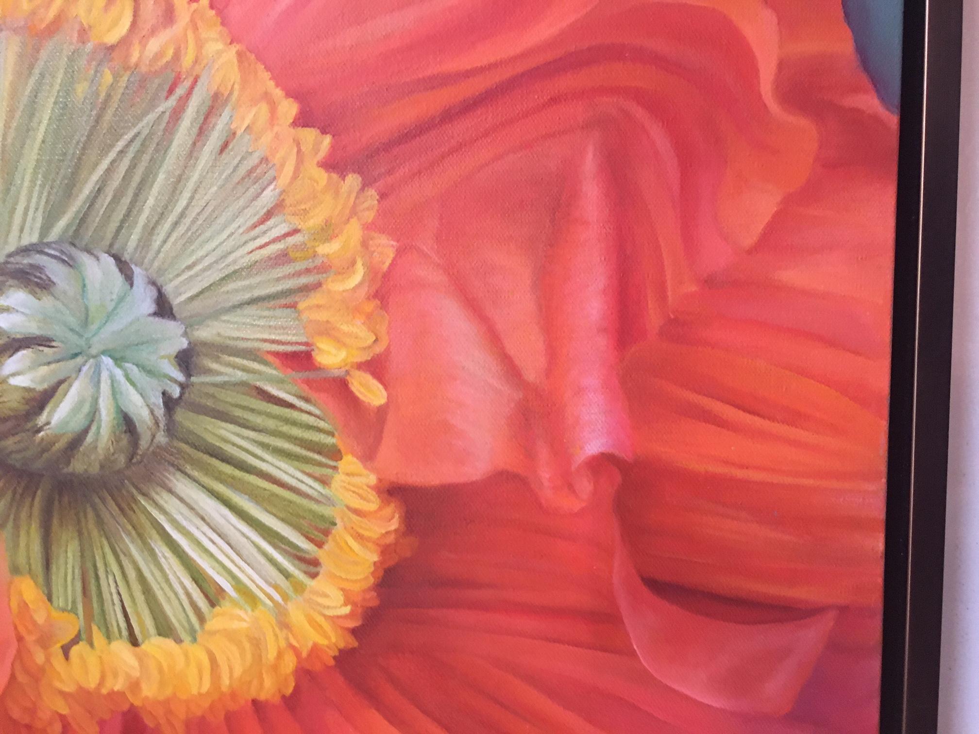 Gerahmtes Ölgemälde auf Leinwand „Delilah- Blume“ Isländischer Mohn von Shelly Gurton, Ölgemälde (Metall) im Angebot