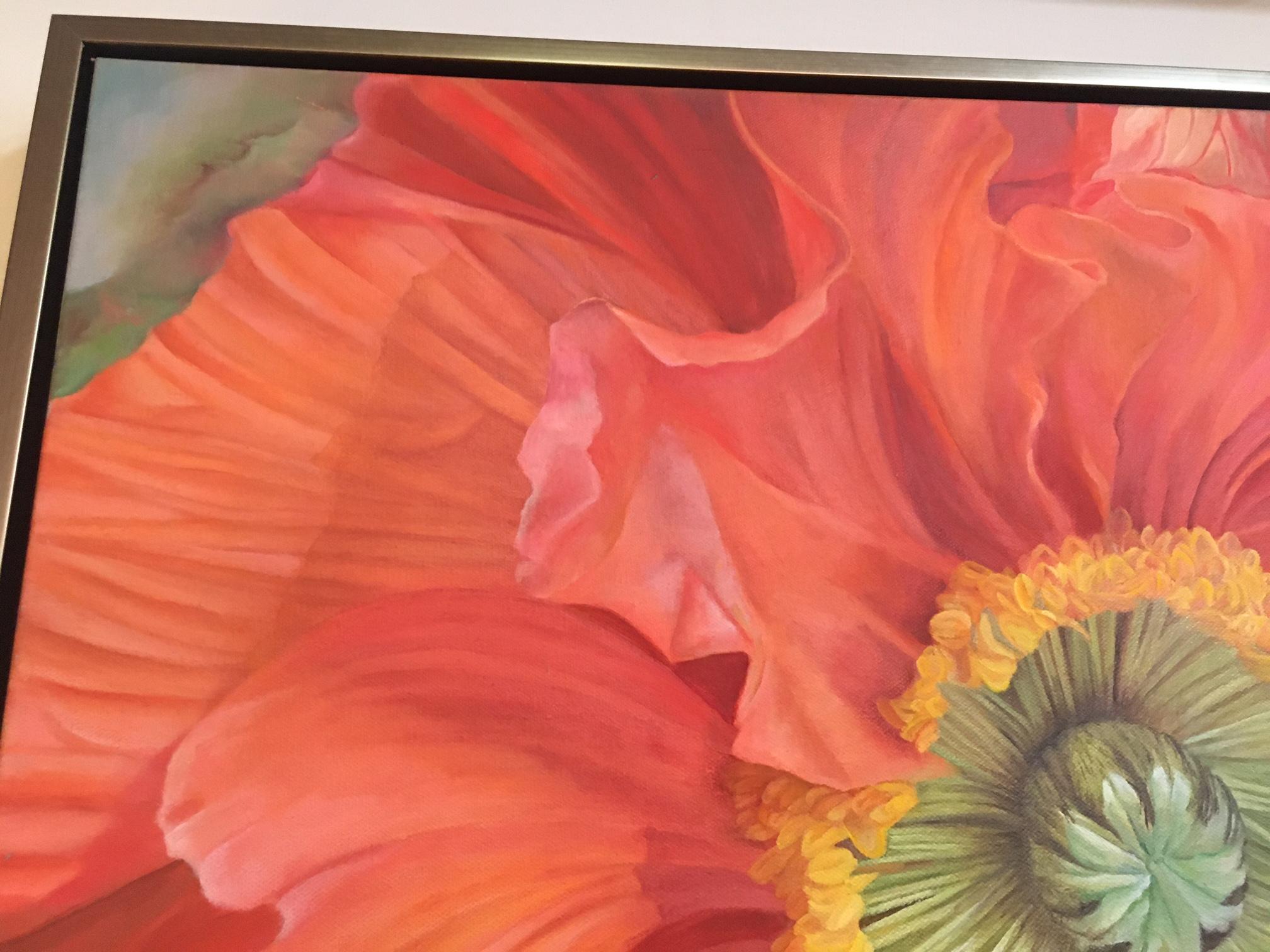 Gerahmtes Ölgemälde auf Leinwand „Delilah- Blume“ Isländischer Mohn von Shelly Gurton, Ölgemälde im Angebot 1
