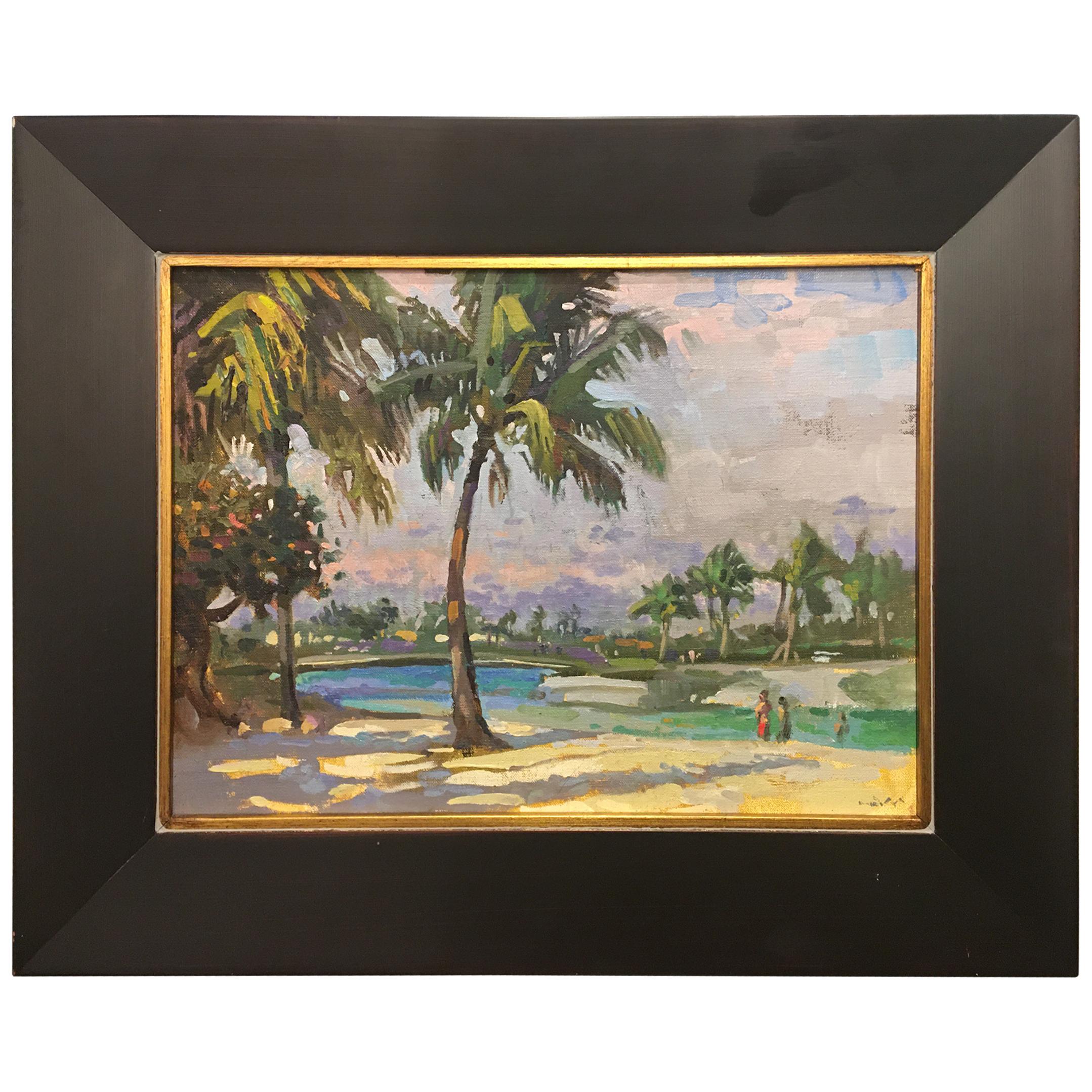 Framed Oil on Canvas "Dubois Light" Ocean and Palms Scene, Jeff Markowsky