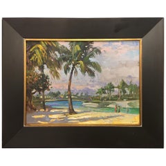 Framed Oil on Canvas "Dubois Light" Ocean and Palms Scene, Jeff Markowsky