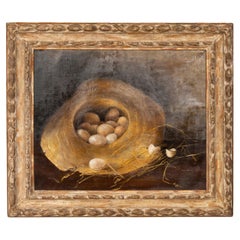 Framed Oil on Canvas "Eggs in a Straw Hat"