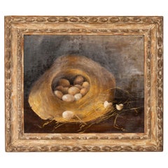 Antique  Framed Oil on Canvas "Eggs in a Straw Hat"