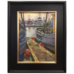 Framed Oil on Canvas "Eureka" Boats in the Marina Scene, Jeff Markowsky