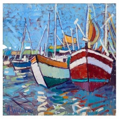Framed Oil on Canvas "Fishing Boats of St Tropez" by Alice Williams
