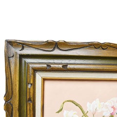 Framed Oil on Canvas Floral Orchid Painting on Pink Background by Elaine Park