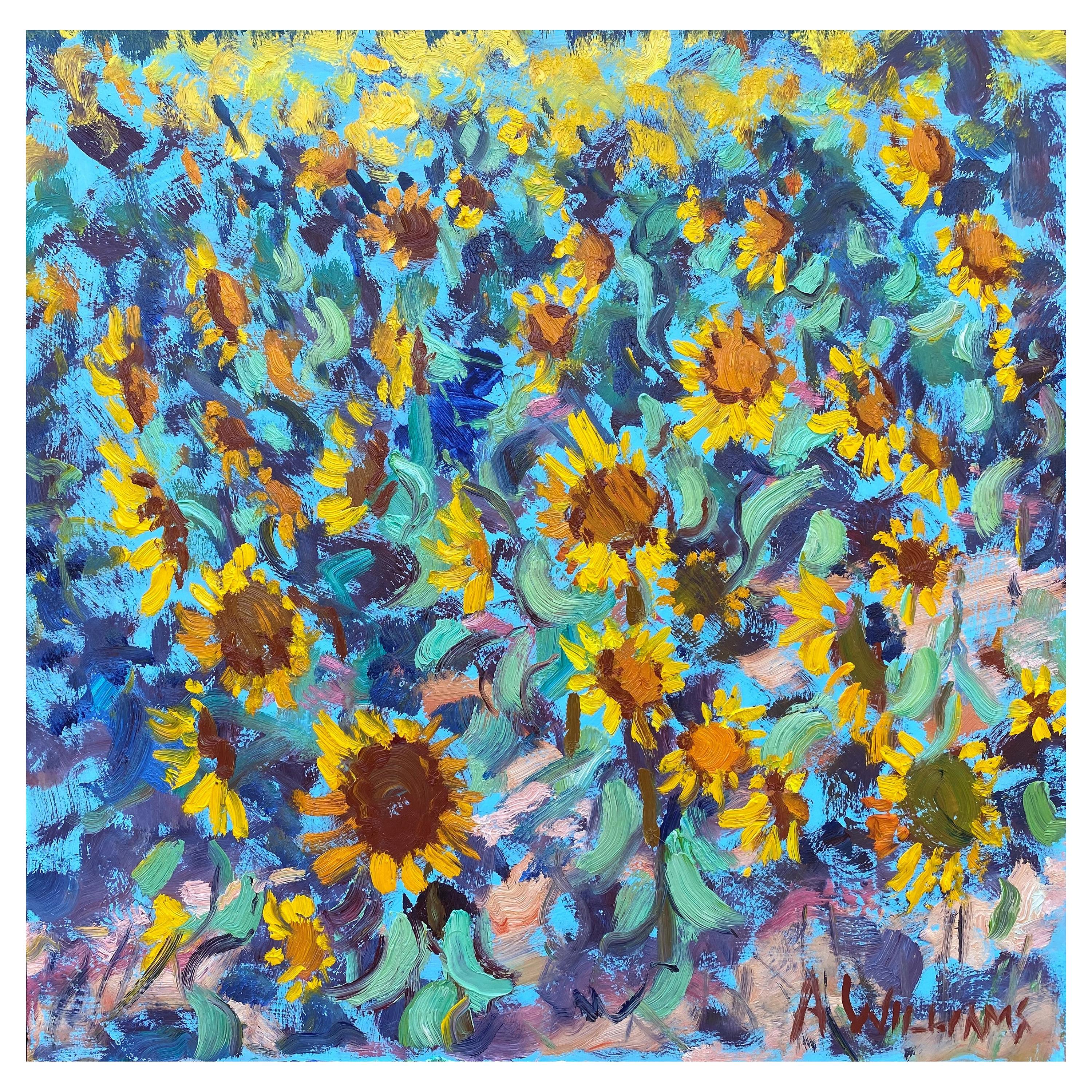 Framed Oil on Canvas "Hello Sunshine" 'Sunflowers Field' by Alice Williams