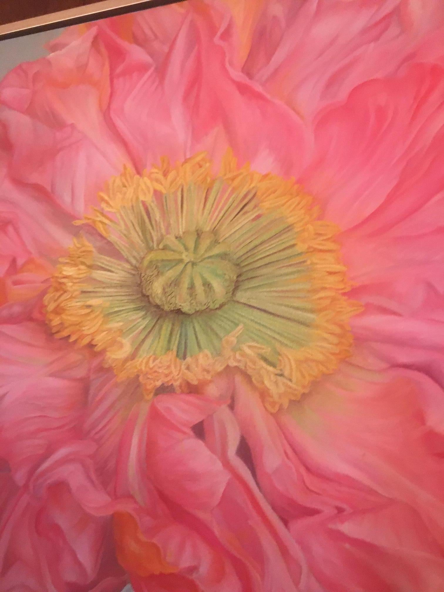 American Classical Framed Oil on Canvas Iceland Poppy 