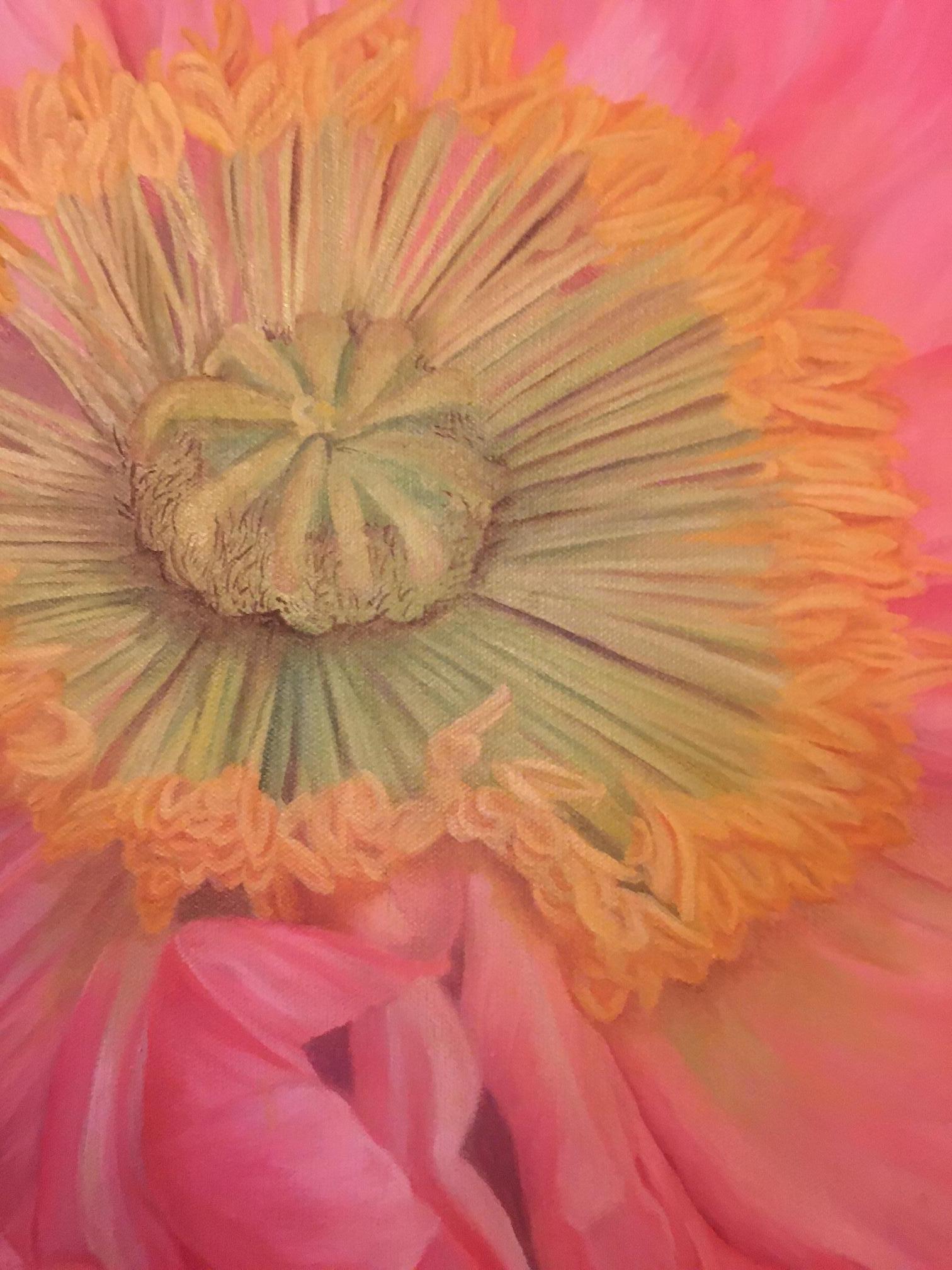 American Framed Oil on Canvas Iceland Poppy 