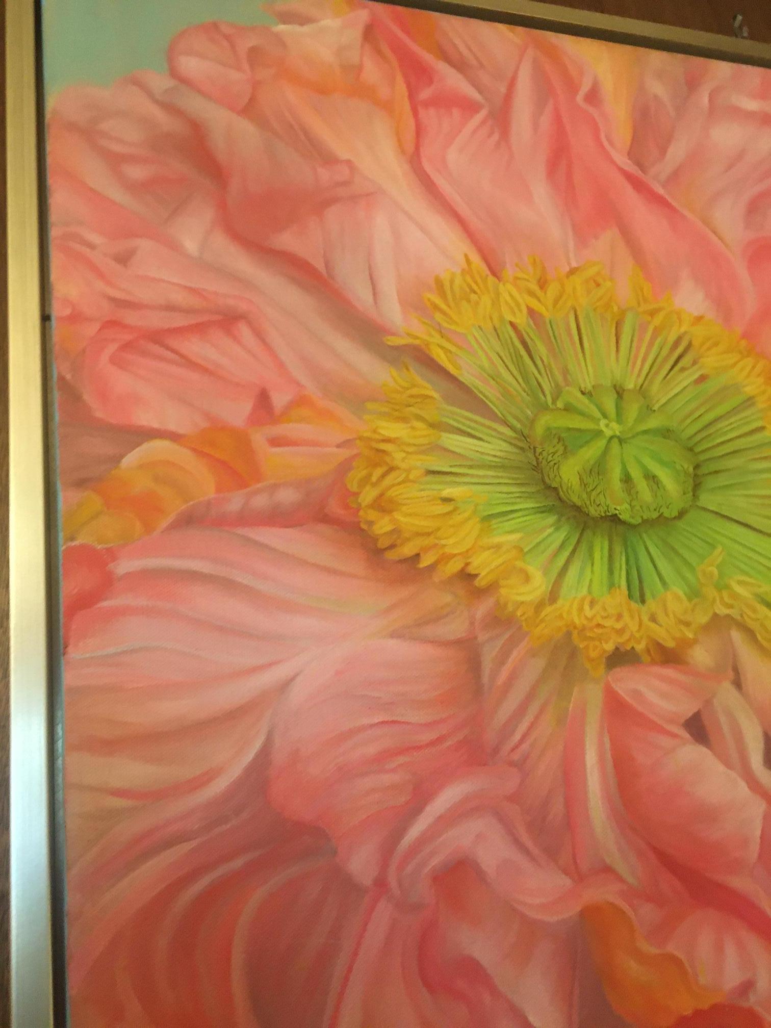 Contemporary Framed Oil on Canvas Iceland Poppy 