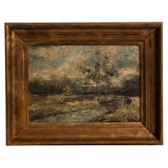Framed Oil on Canvas Landscape with Trees by the Water