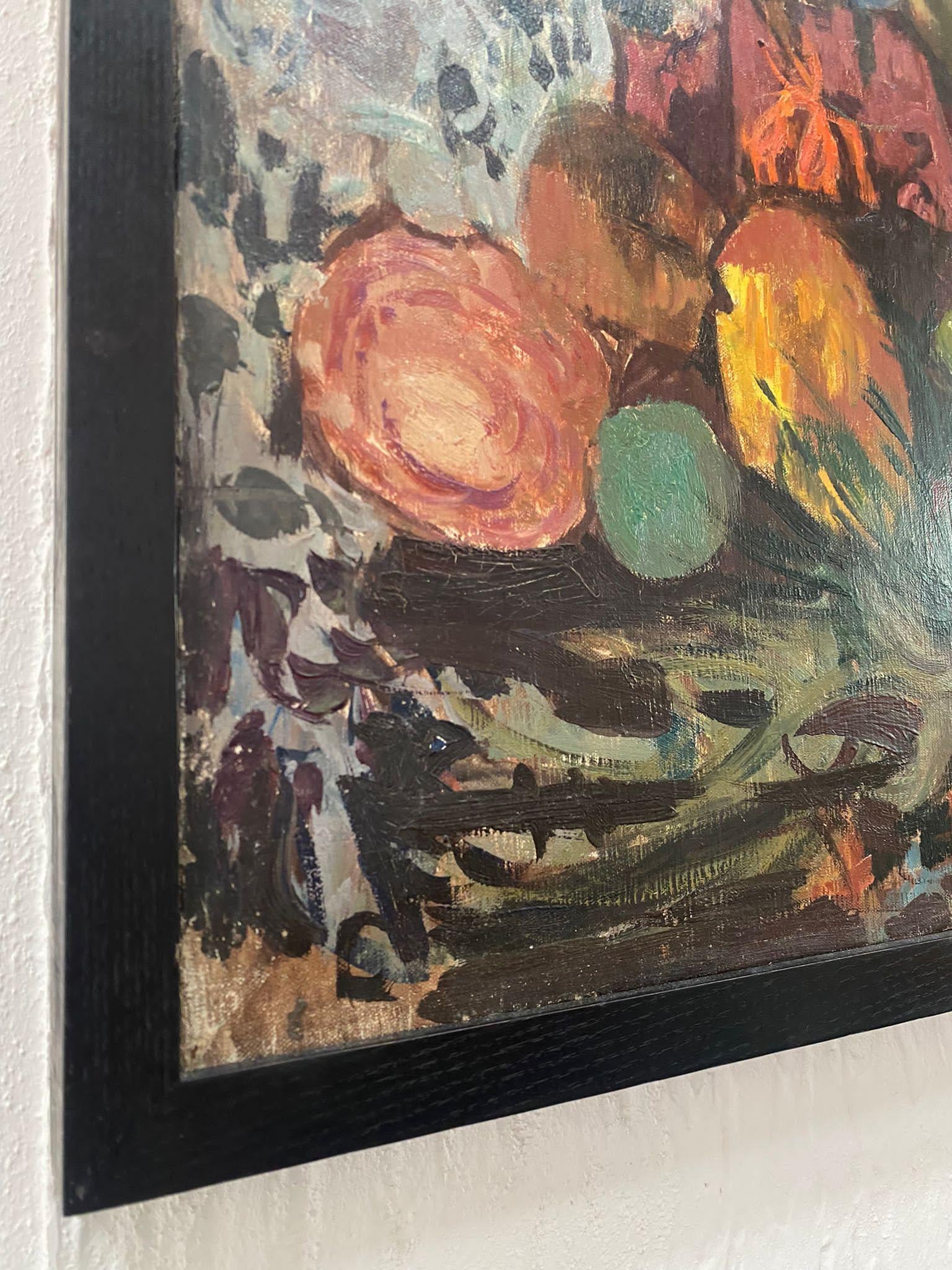 I was delighted to find this evocative and exciting oil on canvas painting by the French Artist Jean Aujame. The piece is entitled 'Lune Dormeuse Aux Champignons', and was exhibited in his retrospective. It was painted in 1955 at the height of his