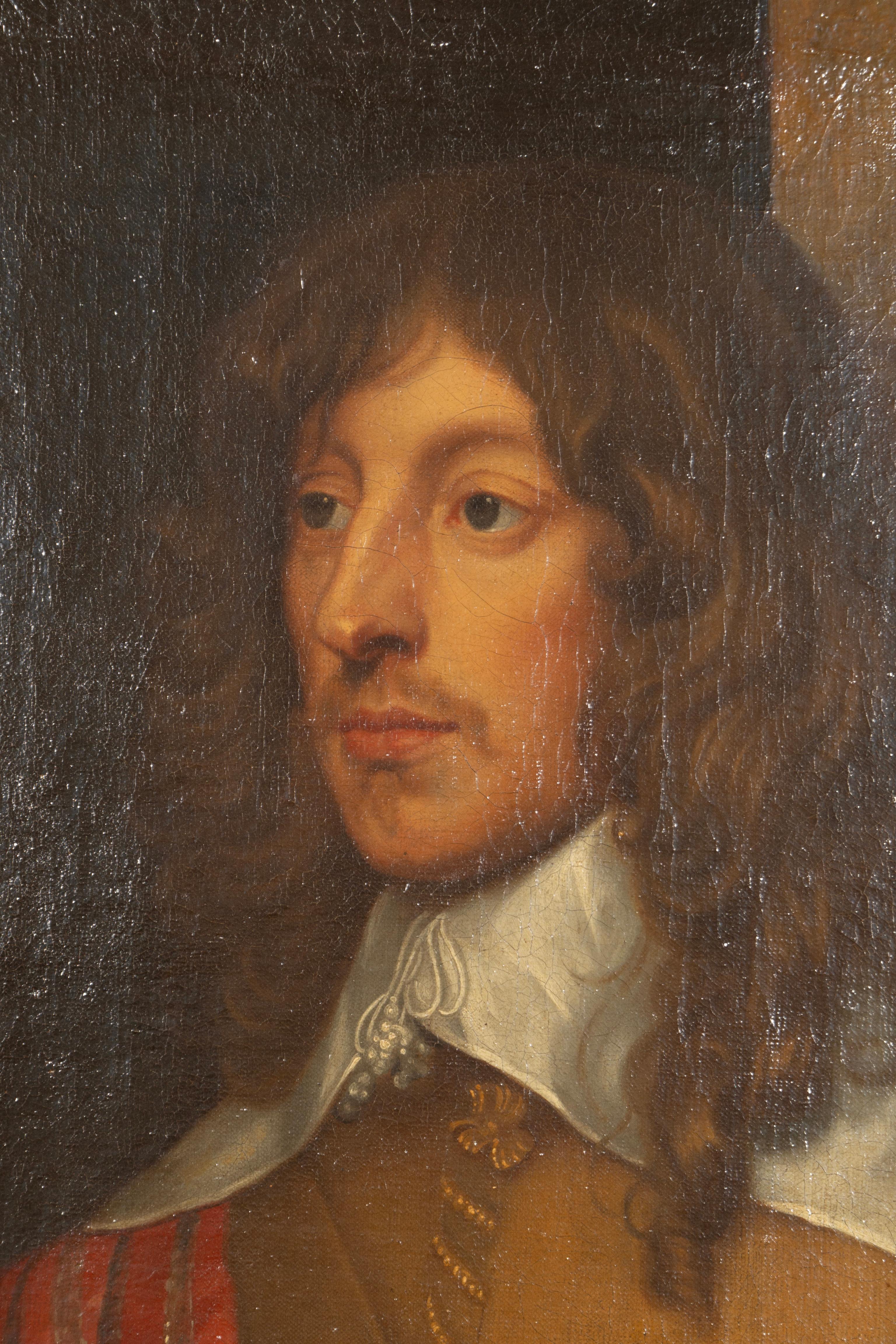 Framed Oil On Canvas Of A British Lord After Van Dyck In Good Condition For Sale In Essex, MA