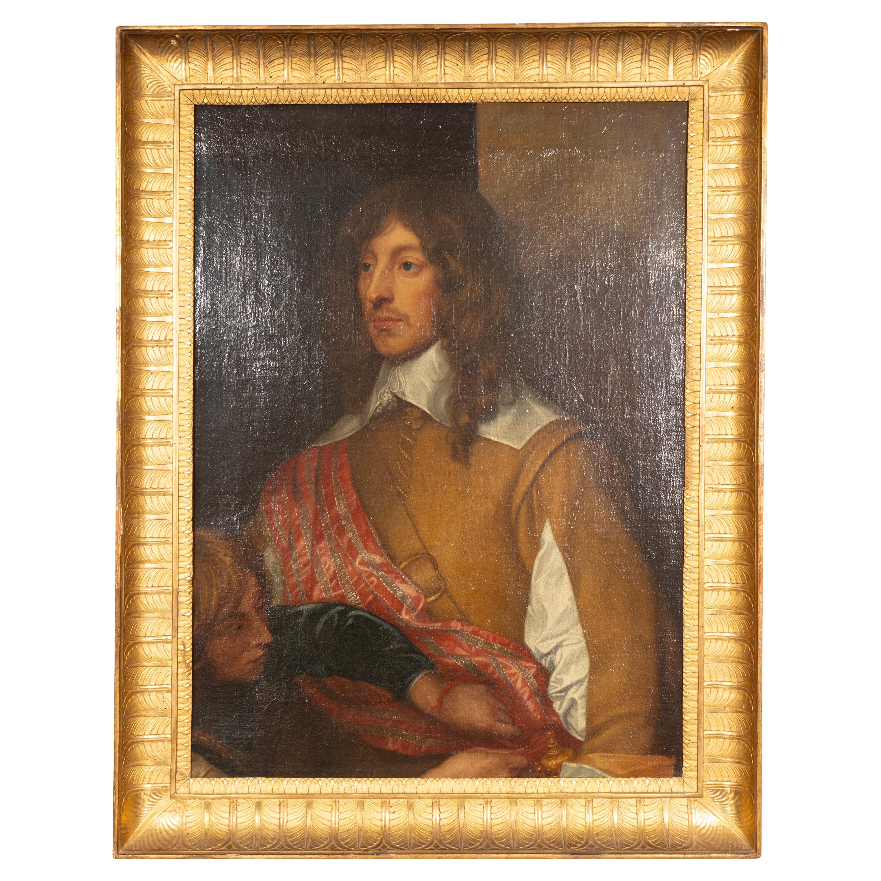 Framed Oil On Canvas Of A British Lord After Van Dyck For Sale