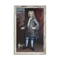 Framed Oil on Canvas of a French Gentleman with His Dog