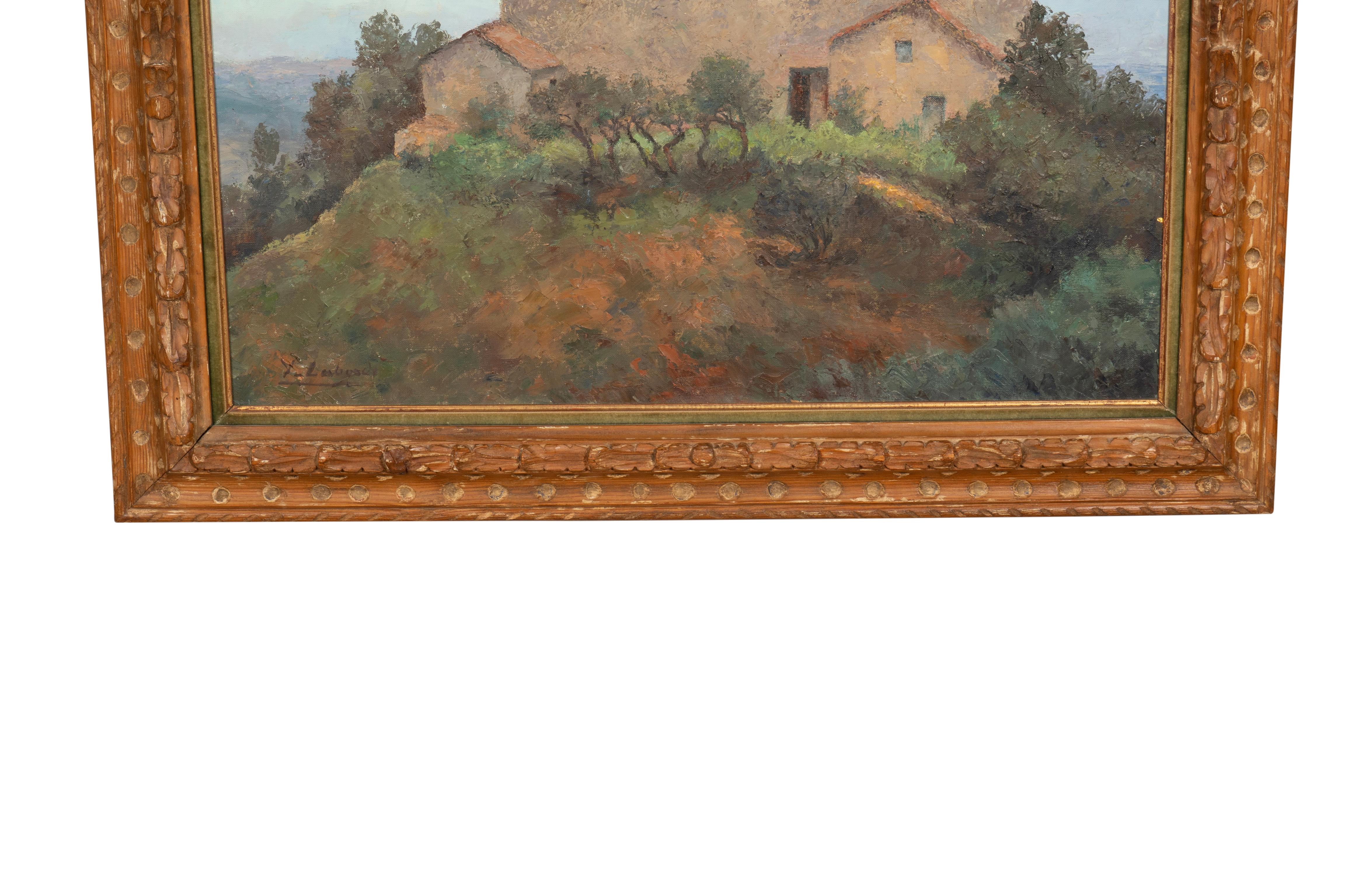French Framed Oil On Canvas Of Chateau de Savinac By Yvonne Laborde Germani For Sale