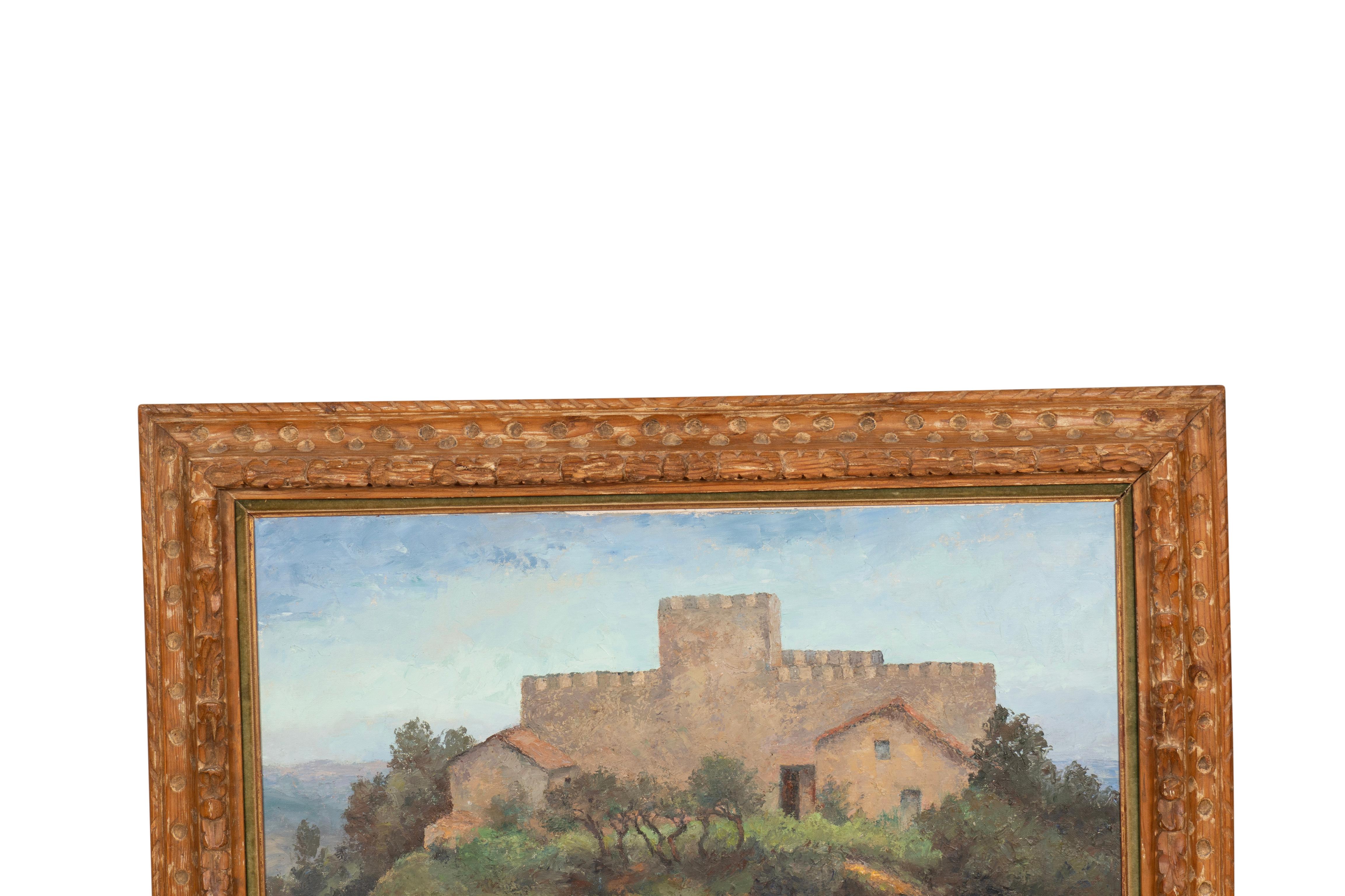 Framed Oil On Canvas Of Chateau de Savinac By Yvonne Laborde Germani For Sale 4