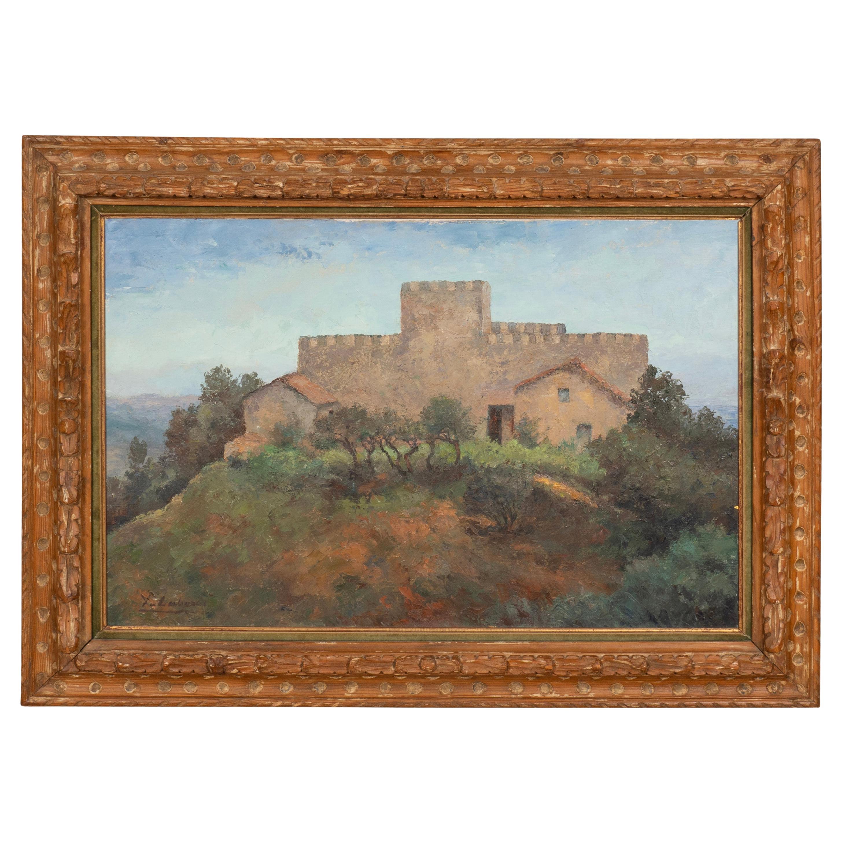 Framed Oil On Canvas Of Chateau de Savinac By Yvonne Laborde Germani