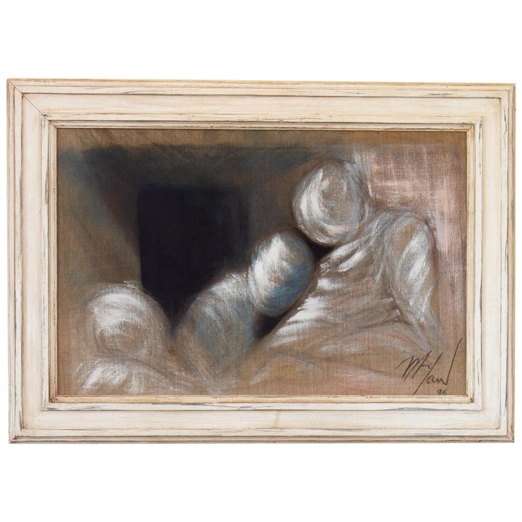 Framed Oil on Canvas Painting of a Couple by Mickey Pfau, 1996