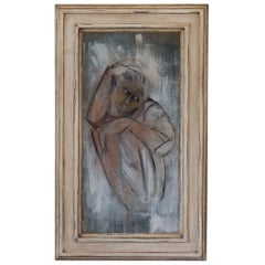 Vintage Framed Oil on Canvas Painting of a Curled up Figure by Mickey Pfau, 1990s