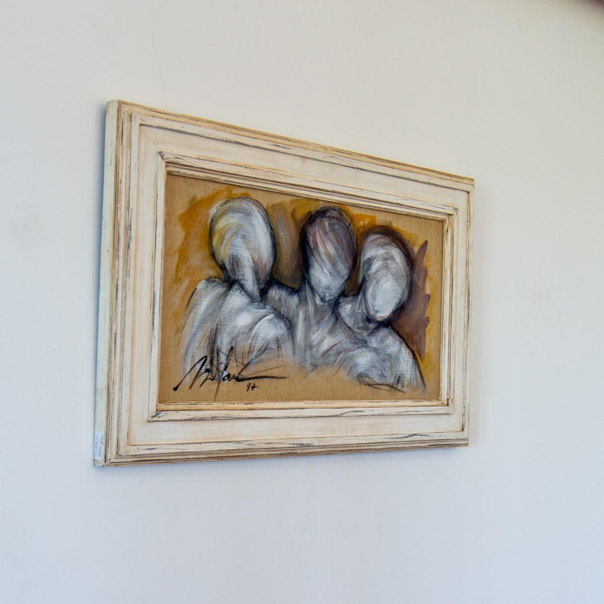 Modern Framed Oil on Canvas Painting of Three Figures by Mickey Pfau, 1997