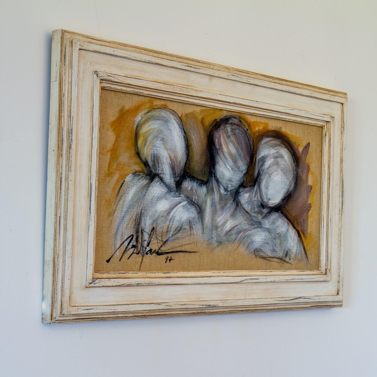 French Framed Oil on Canvas Painting of Three Figures by Mickey Pfau, 1997