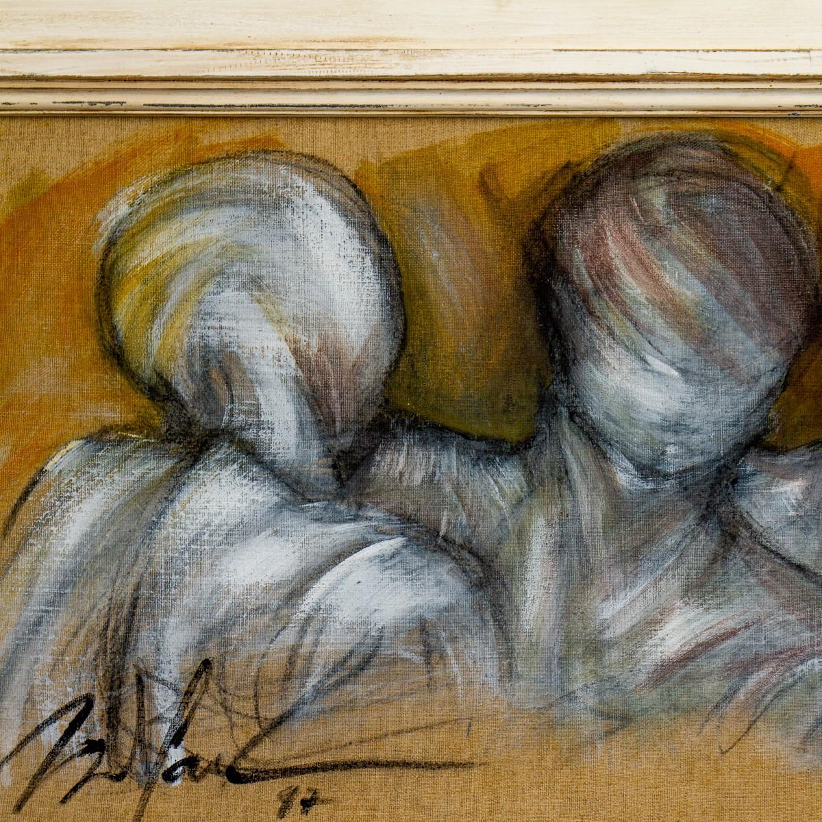 Framed Oil on Canvas Painting of Three Figures by Mickey Pfau, 1997 In Good Condition In Donhead St Mary, Wiltshire