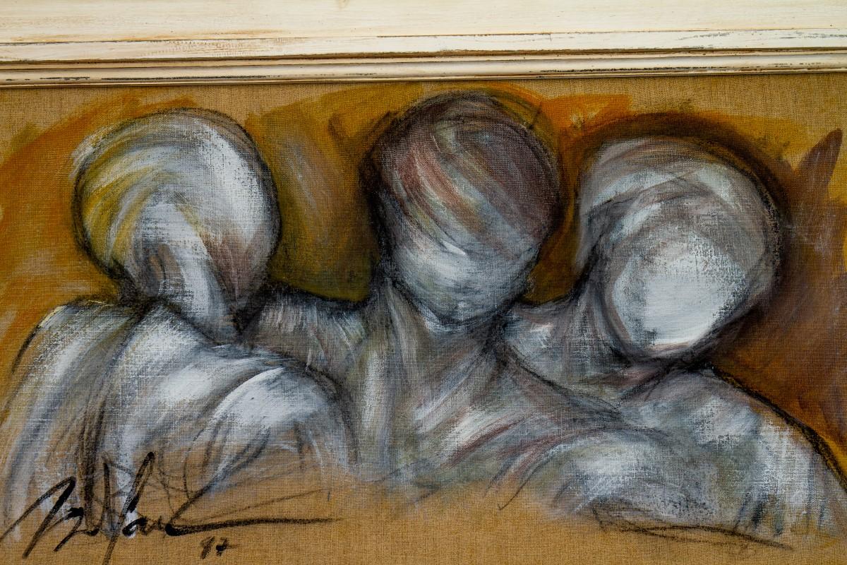 20th Century Framed Oil on Canvas Painting of Three Figures by Mickey Pfau, 1997 For Sale